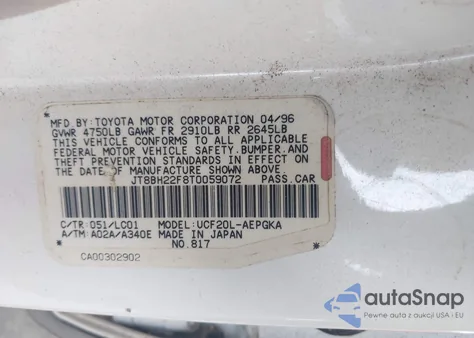 1996 Lexus Ls 400 from USA, damaged, VIN JT8BH22F8T0059072